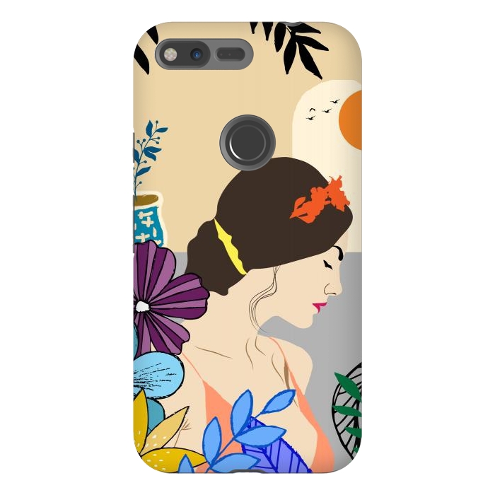 Pixel XL StrongFit Glorious Morning, Minimal Boho Illustration, Cute Woman Drawing by Creativeaxle