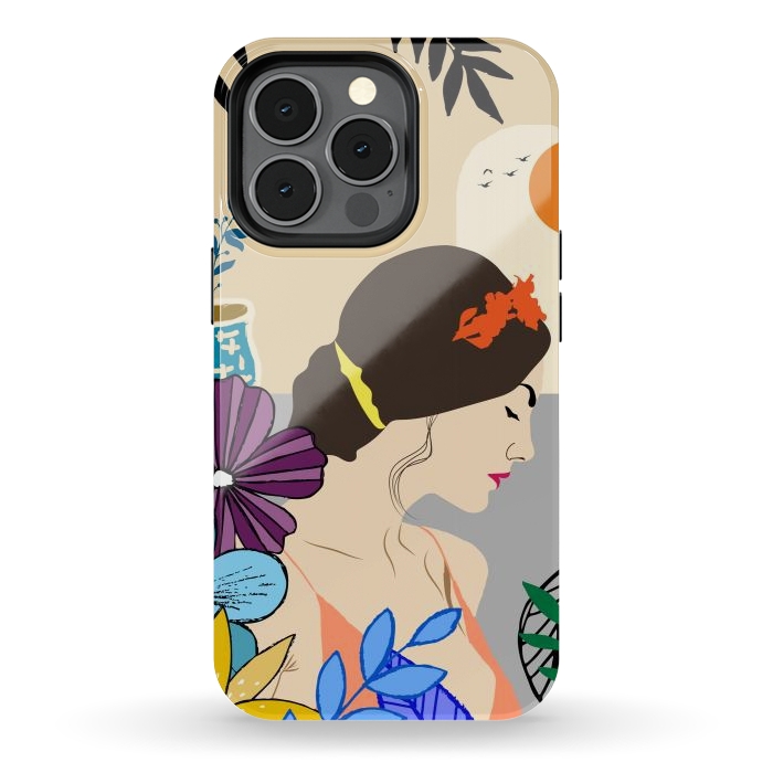 iPhone 13 pro StrongFit Glorious Morning, Minimal Boho Illustration, Cute Woman Drawing by Creativeaxle