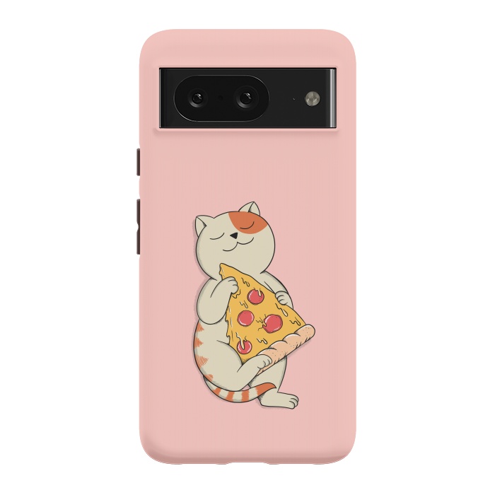 Pixel 8 StrongFit Cat and Pizza Pink by Coffee Man