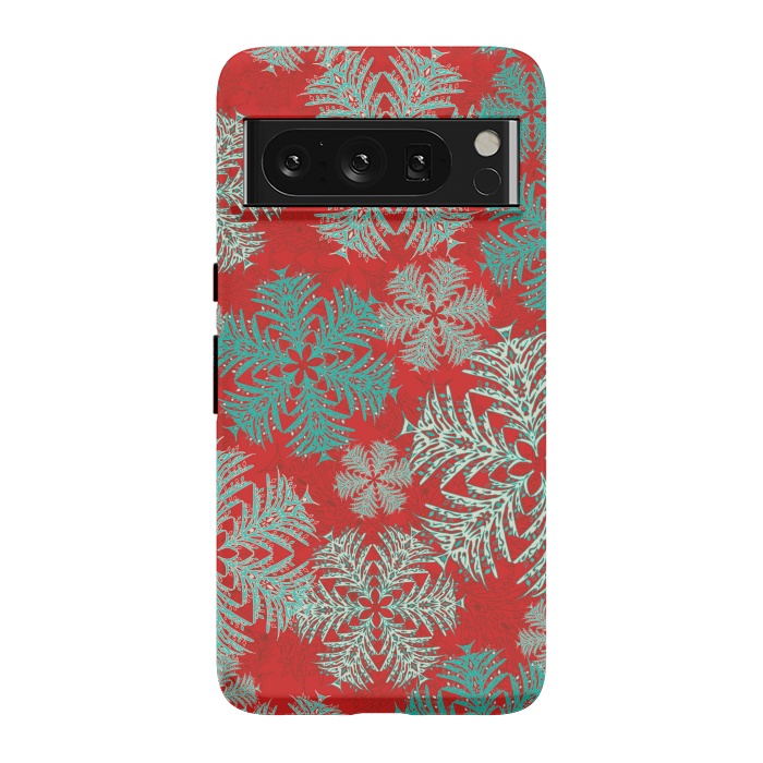 Pixel 8 Pro StrongFit Xmas Snowflakes Red Aqua by Lotti Brown
