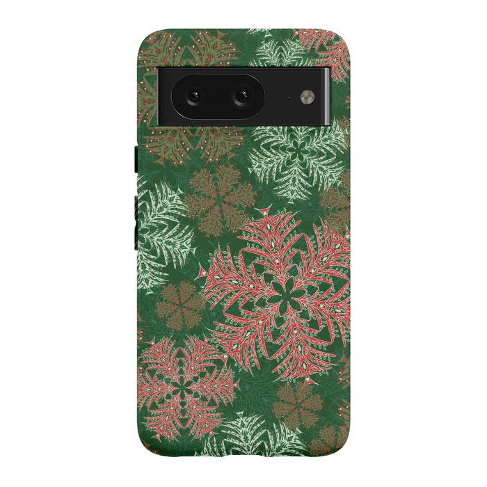 Pixel 8 StrongFit Xmas Snowflakes Red & Green by Lotti Brown