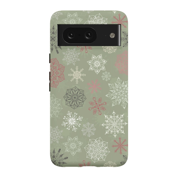 Pixel 8 StrongFit Christmas Snowflakes on Dark Green by Paula Ohreen