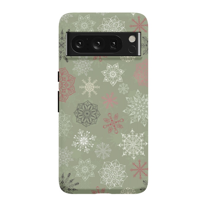 Pixel 8 Pro StrongFit Christmas Snowflakes on Dark Green by Paula Ohreen