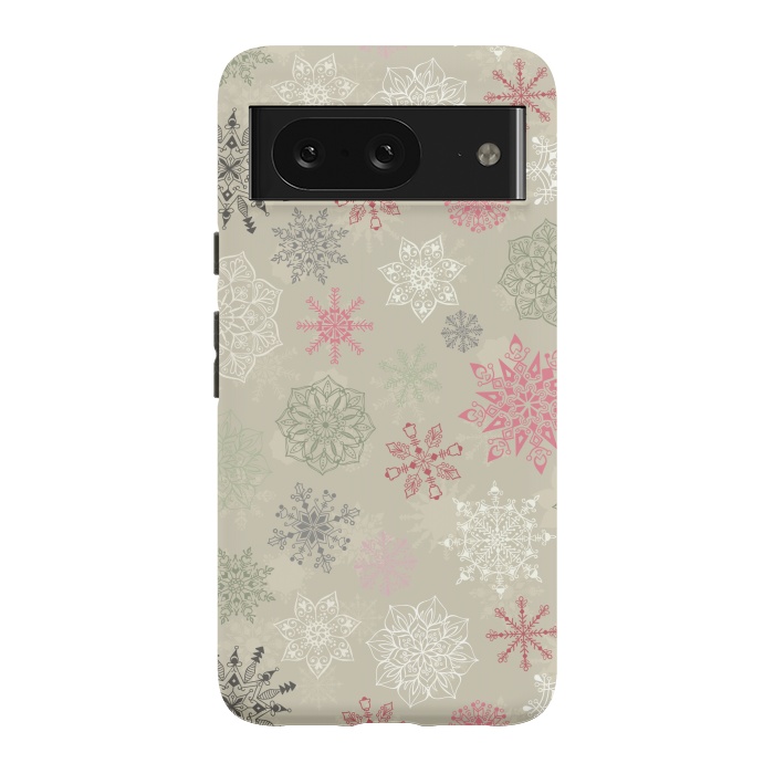 Pixel 8 StrongFit Christmas Snowflakes on Light Green by Paula Ohreen
