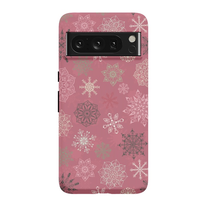 Pixel 8 Pro StrongFit Christmas Snowflakes on Pink by Paula Ohreen