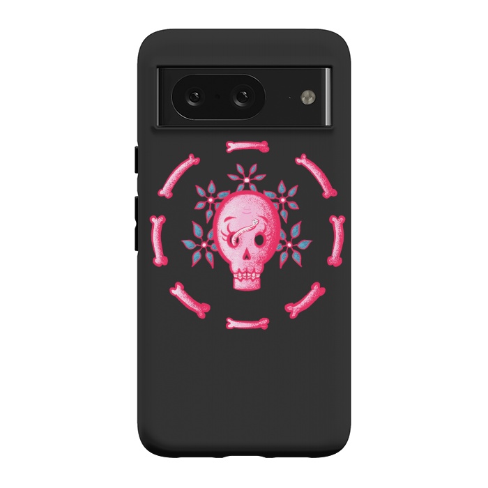 Pixel 8 StrongFit Funny Skull In Pink With Flowers And Bones by Boriana Giormova