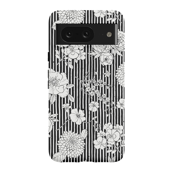 Pixel 8 StrongFit Flowers and Stripes Black and White by Ninola Design