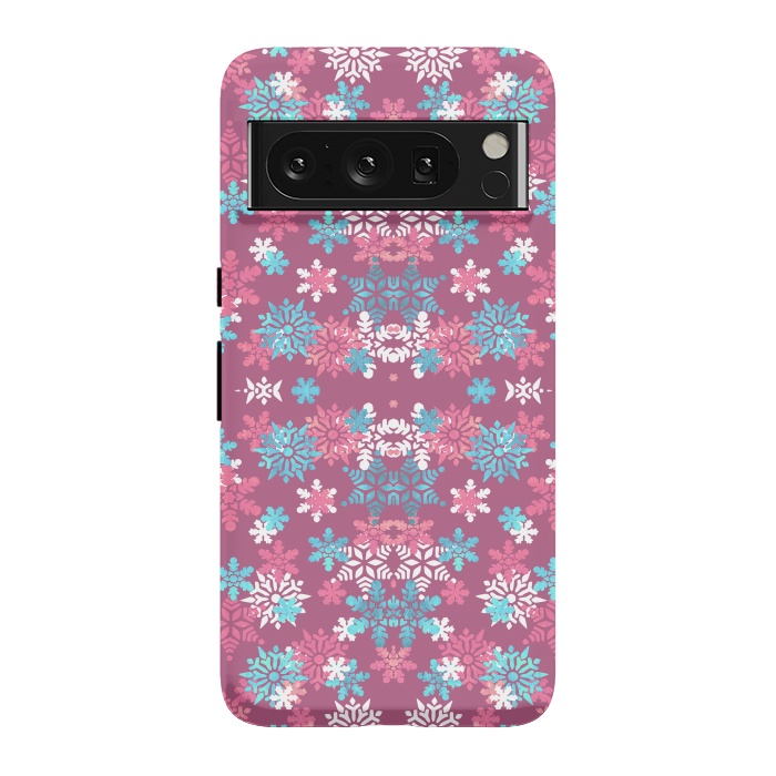 Pixel 8 Pro StrongFit Playful pink blue snowflakes winter pattern by Oana 