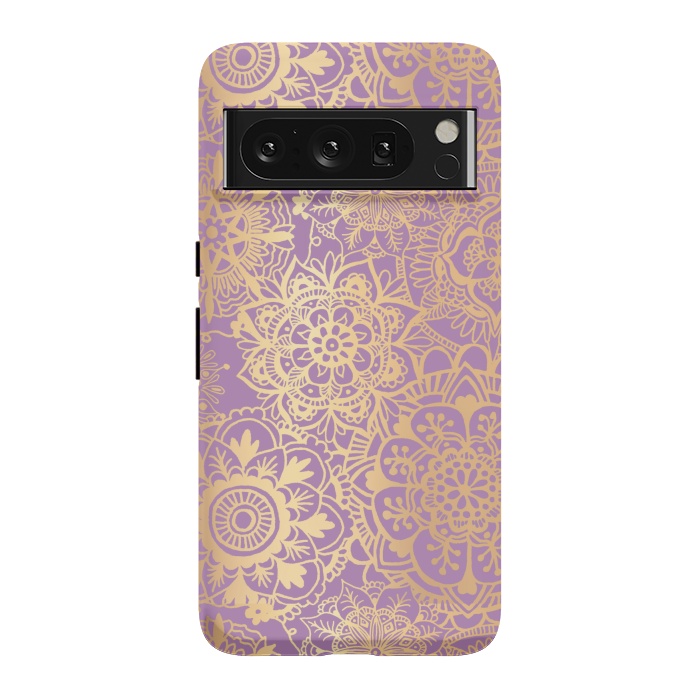 Pixel 8 Pro StrongFit Light Purple and Gold Mandala Pattern by Julie Erin Designs