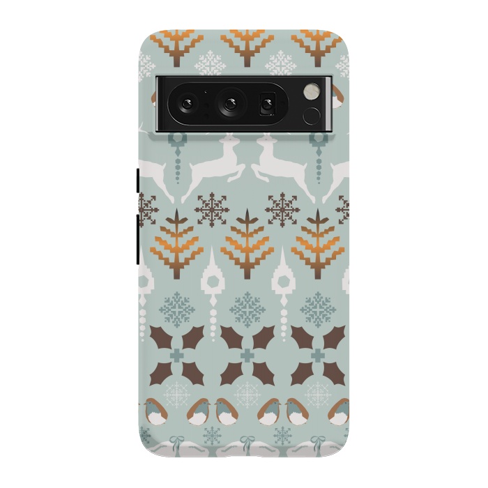 Pixel 8 Pro StrongFit Fair Isle Christmas in blue and brown by Paula Ohreen