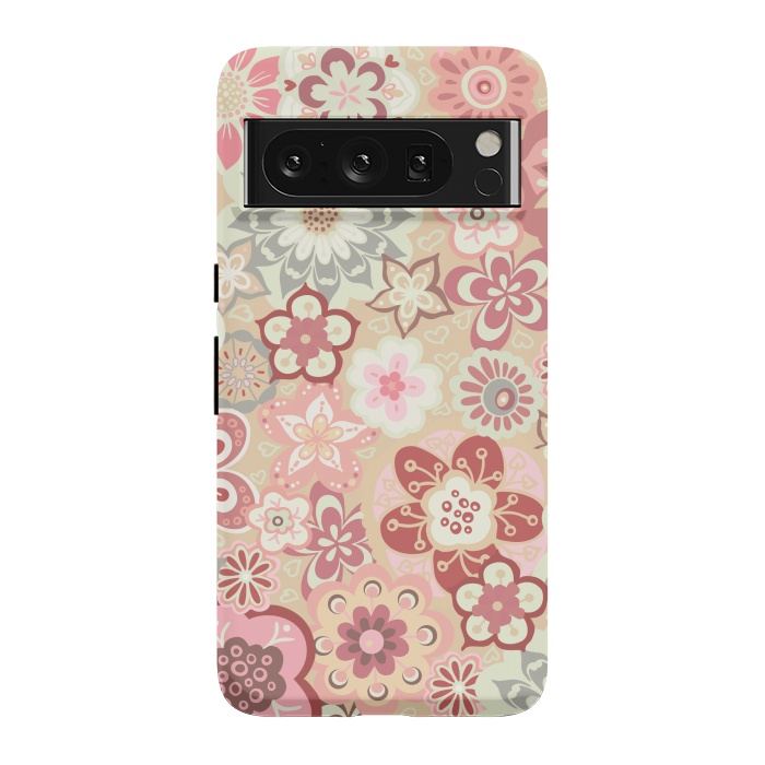 Pixel 8 Pro StrongFit Beautiful Bouquet of Blooms-Beige and Pink by Paula Ohreen