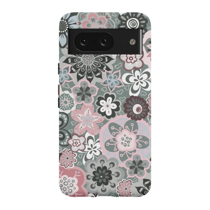 Pixel 8 StrongFit Beautiful Bouquet of Blooms-Dark Grey and Pink by Paula Ohreen