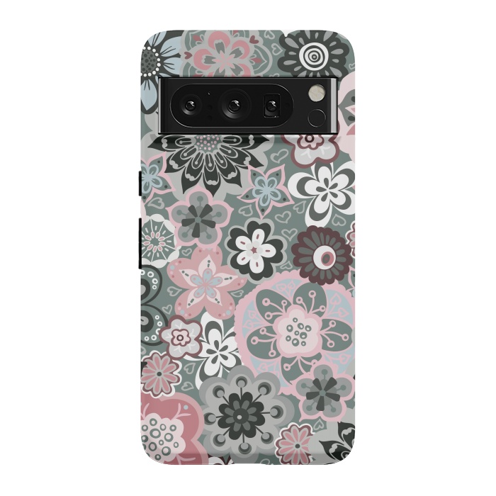 Pixel 8 Pro StrongFit Beautiful Bouquet of Blooms-Dark Grey and Pink by Paula Ohreen