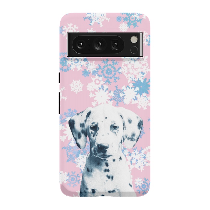 Pixel 8 Pro StrongFit Pink blue dalmatian and snowflakes by Oana 