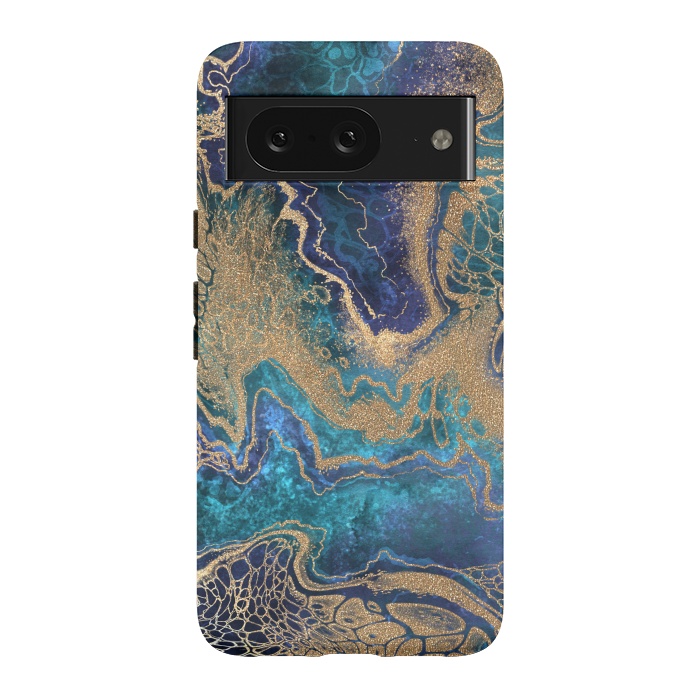 Pixel 8 StrongFit Abstract Background Blue Gold Marble by ArtsCase