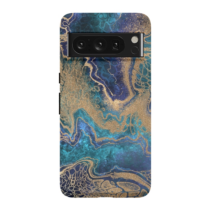Pixel 8 Pro StrongFit Abstract Background Blue Gold Marble by ArtsCase