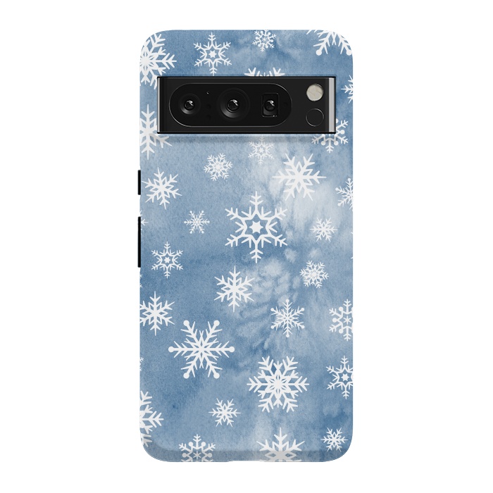 Pixel 8 Pro StrongFit Blue white watercolor Christmas snowflakes by Oana 
