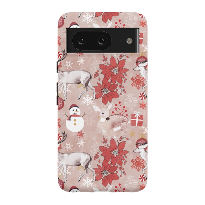 Pixel 8 StrongFit Deers and Christmas ornaments red pink by Oana 
