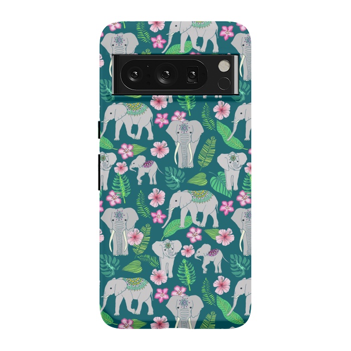 Pixel 8 Pro StrongFit Elephants of the Jungle on Green by Tangerine-Tane