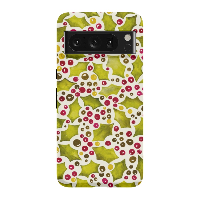 Pixel 8 Pro StrongFit Watercolour Christmas Holly and Berries Pattern by Paula Ohreen
