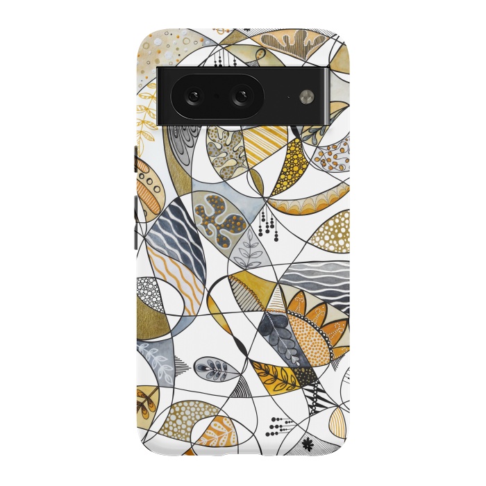 Pixel 8 StrongFit Continuous Line Abstract Art in Grey and Yellow by Paula Ohreen