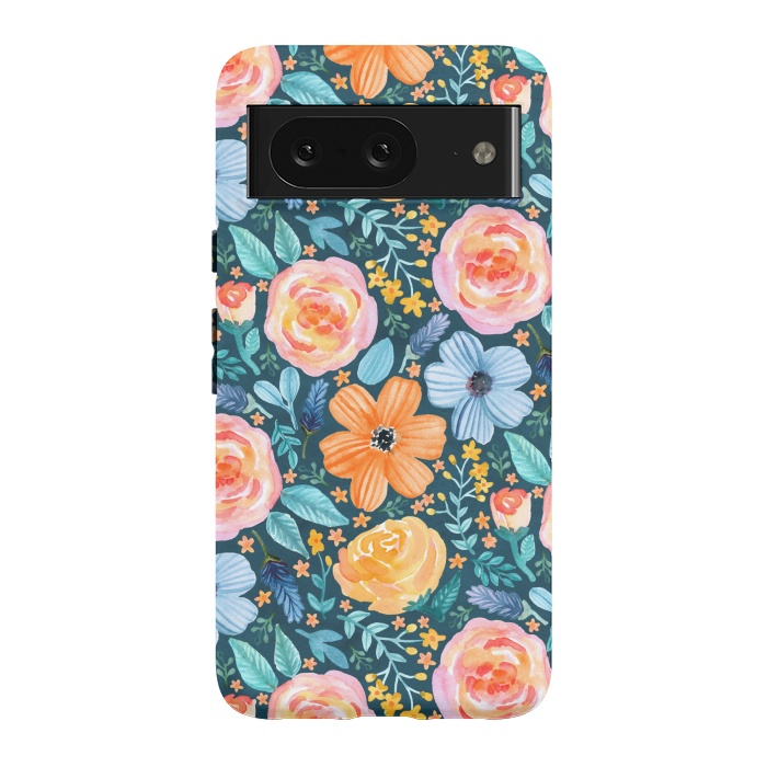 Pixel 8 StrongFit Bold Blooms on Dark Teal by Tangerine-Tane