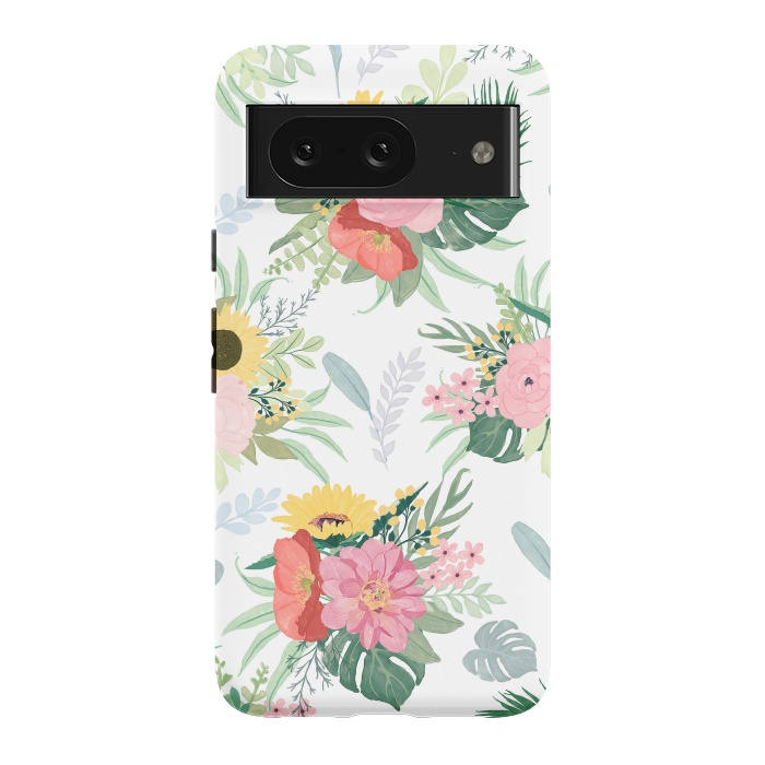 Pixel 8 StrongFit Girly Watercolor Poppy & Sunflowers Floral Design by InovArts