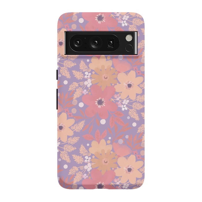 Pixel 8 Pro StrongFit Watercolor dotted wildflowers - pink purple by Oana 