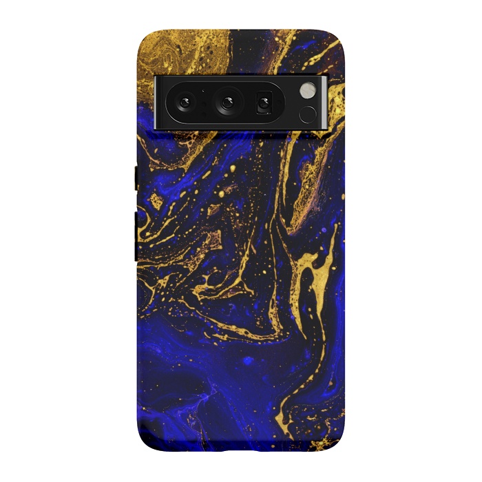 Pixel 8 Pro StrongFit Blue marble and abstract gold background texture with swirls by ArtsCase
