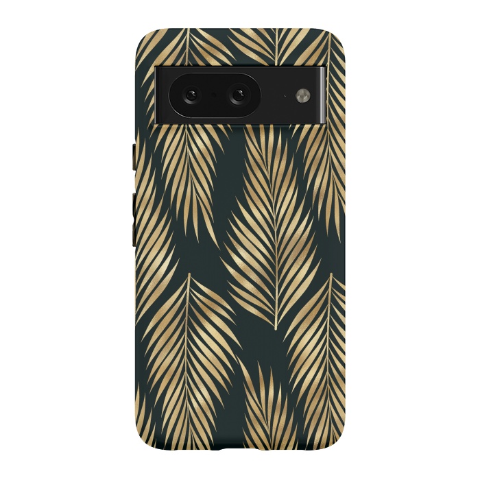 Pixel 8 StrongFit black gold fern leaves  by haroulita