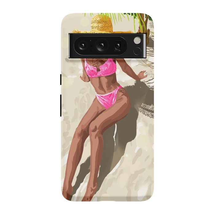 Pixel 8 Pro StrongFit Sky above, sand below, peace within poster, Woman of color fashion black woman on the bikini beach by Uma Prabhakar Gokhale