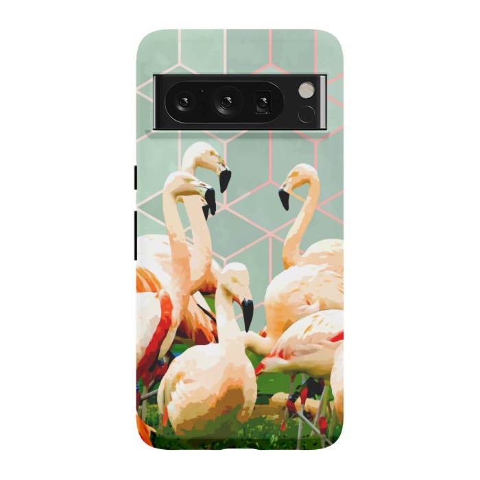 Pixel 8 Pro StrongFit Flamingle Abstract Digital, Flamingo Wildlife Painting, Birds Geometric Collage by Uma Prabhakar Gokhale