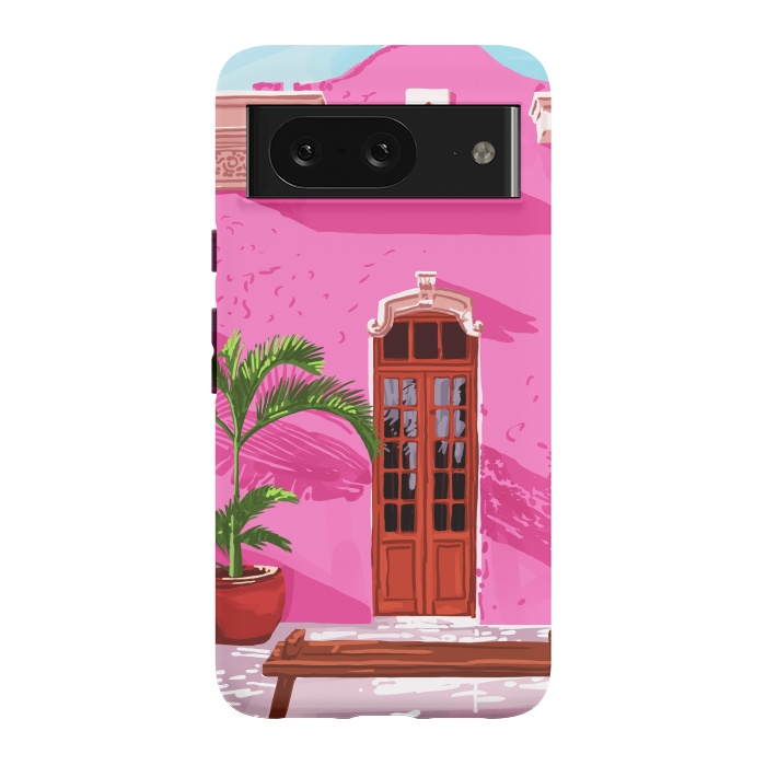 Pixel 8 StrongFit Pink Building Architecture | Pop Art Travel House Painting | Modern Bohemian Décor Spain Palace by Uma Prabhakar Gokhale