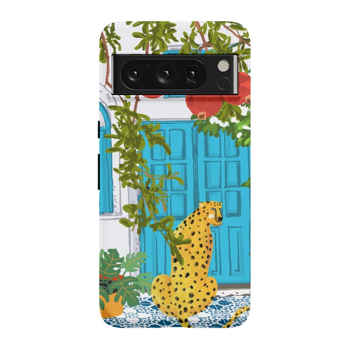 Pixel 8 Pro StrongFit Cheetah Home, Morocco Architecture Illustration, Greece Cats Tropical Urban Jungle Pomegranate by Uma Prabhakar Gokhale