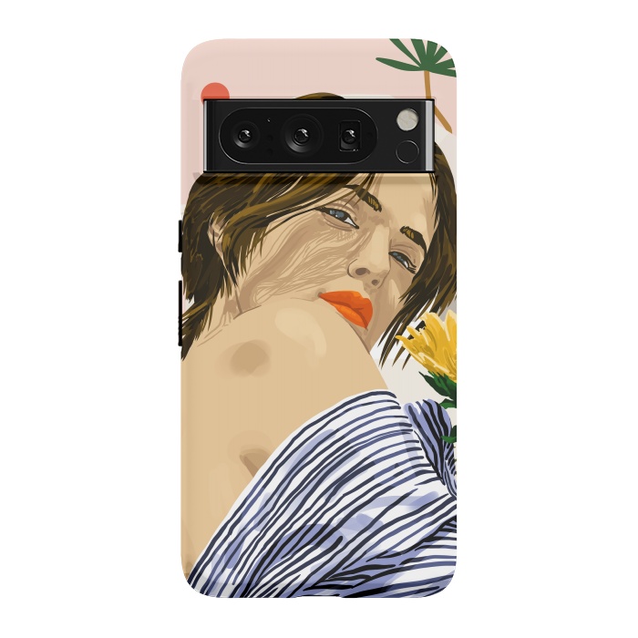 Pixel 8 Pro StrongFit I Travel, I Become  Morocco Architecture Illustration, Bohemian Woman Tropical Sunflower Boho Palm by Uma Prabhakar Gokhale