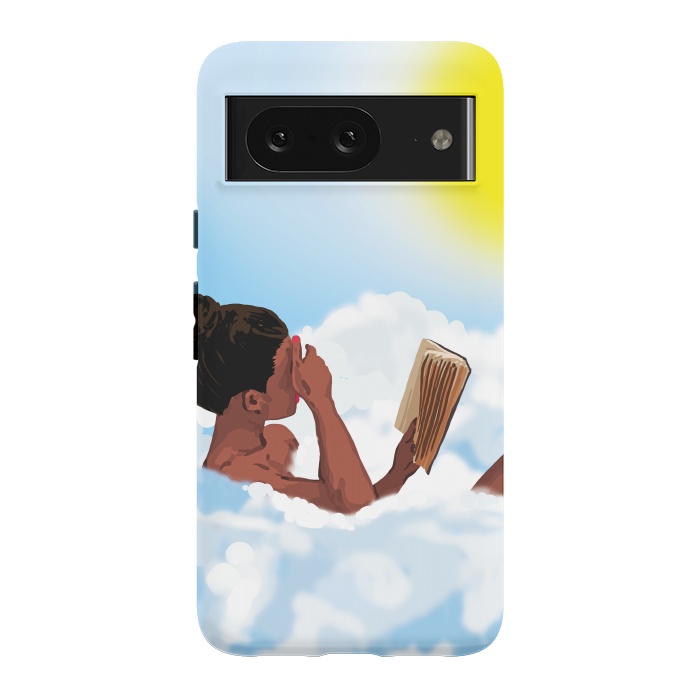 Pixel 8 StrongFit Reading on Clouds, Black Woman Summer Sunny Day Book Painting, Bohemian Nude by Uma Prabhakar Gokhale