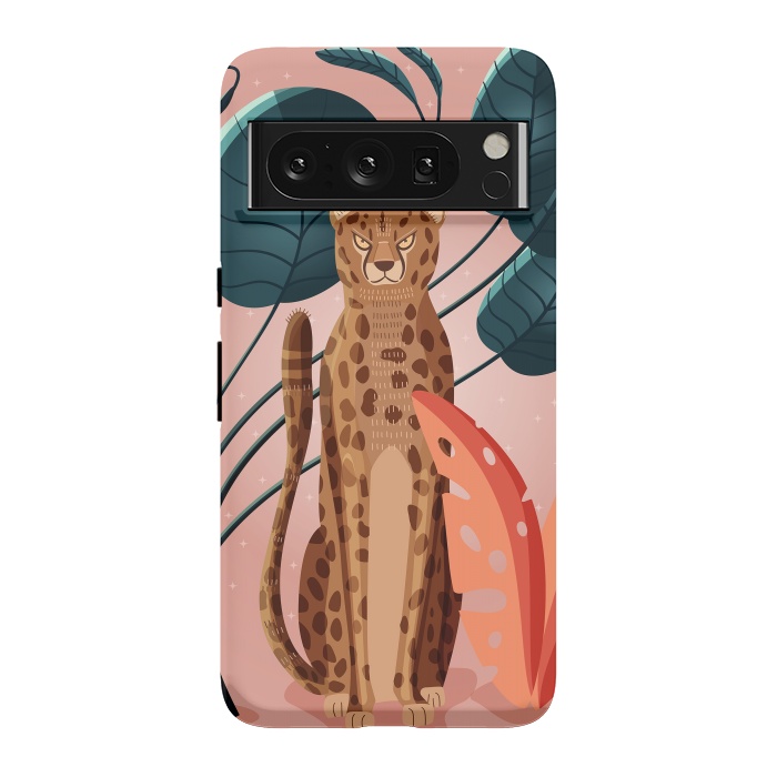 Pixel 8 Pro StrongFit Cheetah and palm leaves by Jelena Obradovic