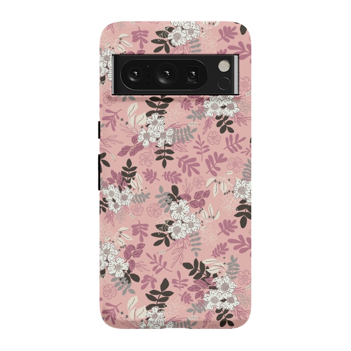 Pixel 8 Pro StrongFit Autumnal Florals in Pink, Black and White by Paula Ohreen