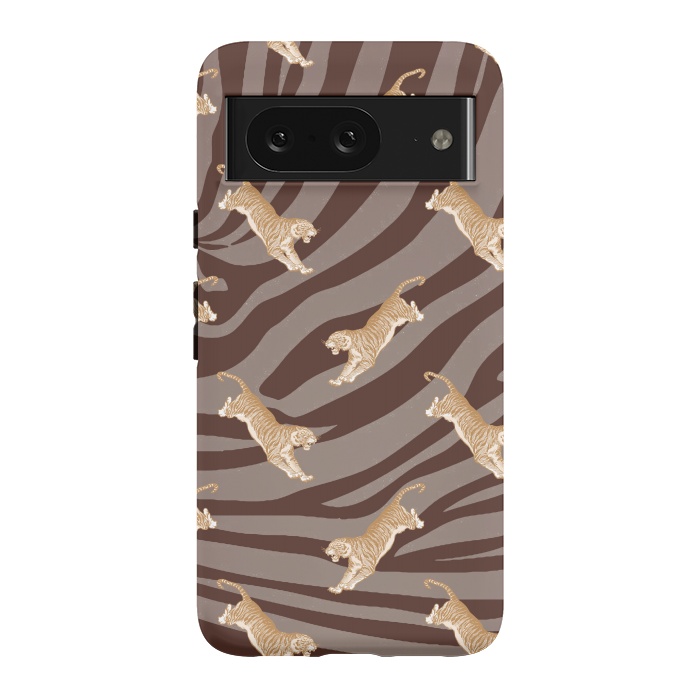 Pixel 8 StrongFit Tiger pattern on brown stripes - modern animal pattern by Oana 