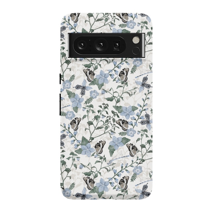 Pixel 8 Pro StrongFit Delicate Watercolour Butterflies and Dragonflies half-drop repeat pattern by Paula Ohreen