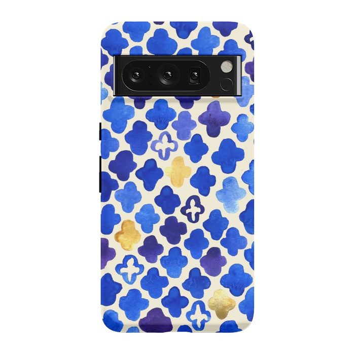 Pixel 8 Pro StrongFit Rustic Watercolor Moroccan in Royal Blue & Gold by Tangerine-Tane