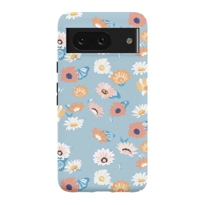 Pixel 8 StrongFit Pastel daisy petals and butterflies - colorful aesthetic pattern by Oana 