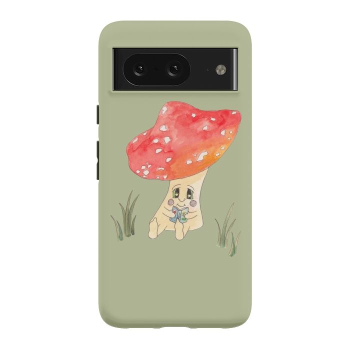 Pixel 8 StrongFit Cute Watercolour Mushroom Reading 4 by ECMazur 