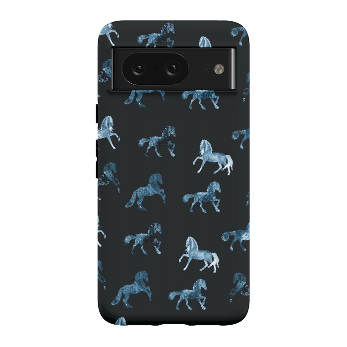 Pixel 8 StrongFit Horse pattern - blue watercolor horses  by Oana 