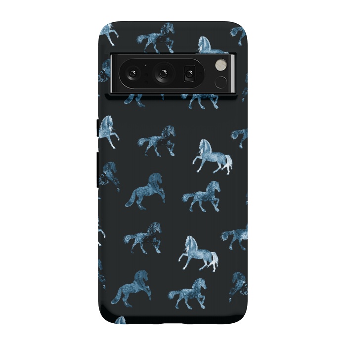 Pixel 8 Pro StrongFit Horse pattern - blue watercolor horses  by Oana 