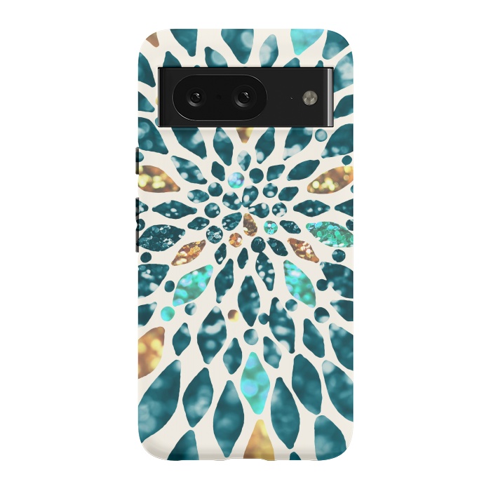 Pixel 8 StrongFit Glitter Dahlia in Gold, Aqua and Ocean Green by Tangerine-Tane