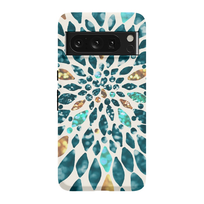 Pixel 8 Pro StrongFit Glitter Dahlia in Gold, Aqua and Ocean Green by Tangerine-Tane