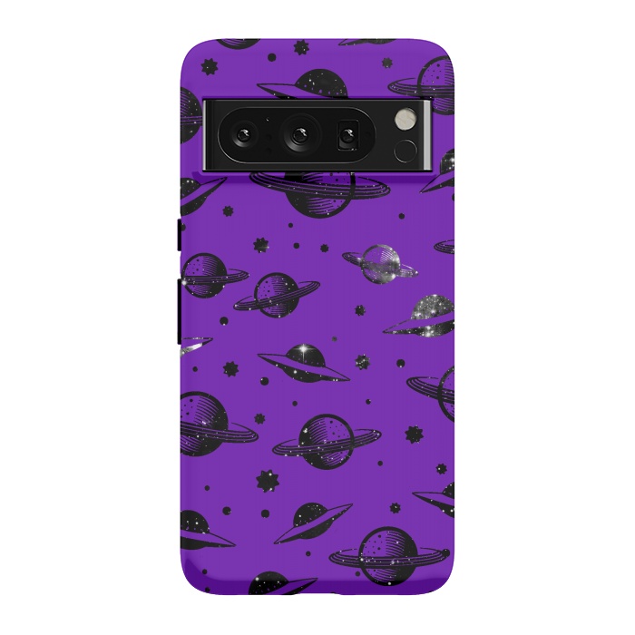Pixel 8 Pro StrongFit Planets, stars space pattern on purple background by Oana 