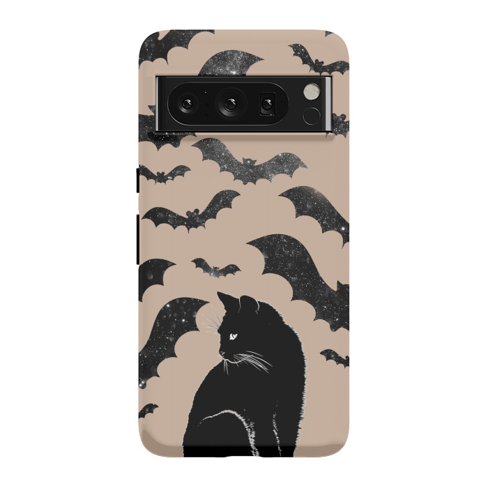 Pixel 8 Pro StrongFit Black cats and night sky bats - Halloween witchy illustration by Oana 