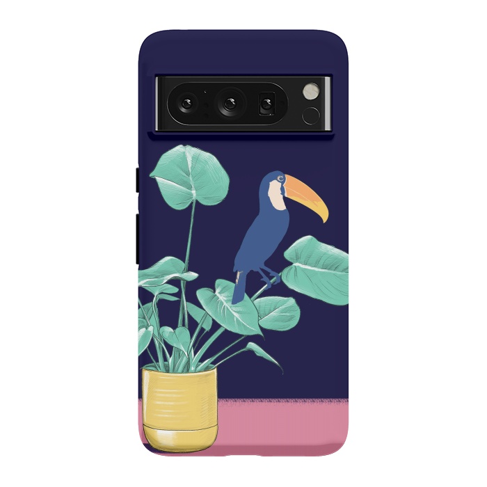 Pixel 8 Pro StrongFit Toucan and plant - colorful minimal illustration by Oana 